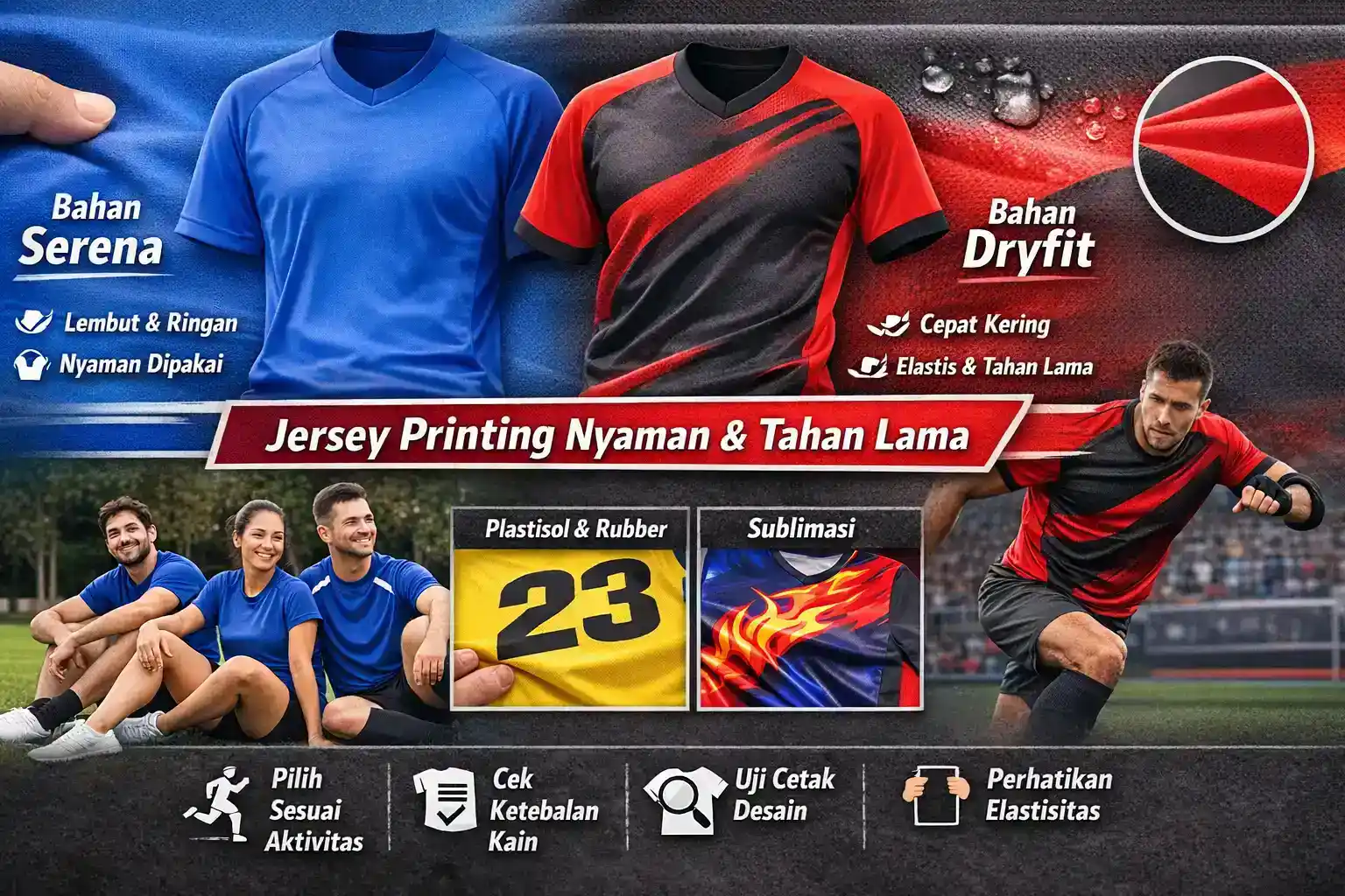 bahan serena dan dryfit untuk jersey printing