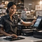 Kasir bisnis modern menggunakan sistem POS sebagai bagian dari strategi optimasi kasir bisnis