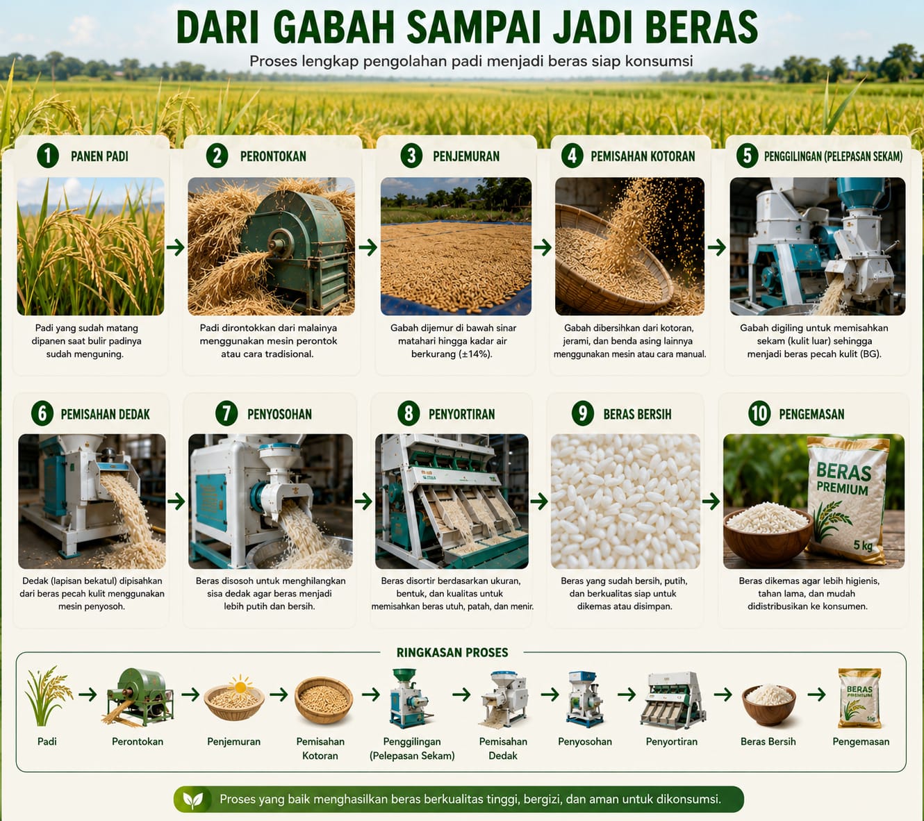 tahapan gabah sampai jadi beras
