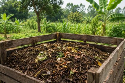 campuran bahan hijau dan cokelat kompos